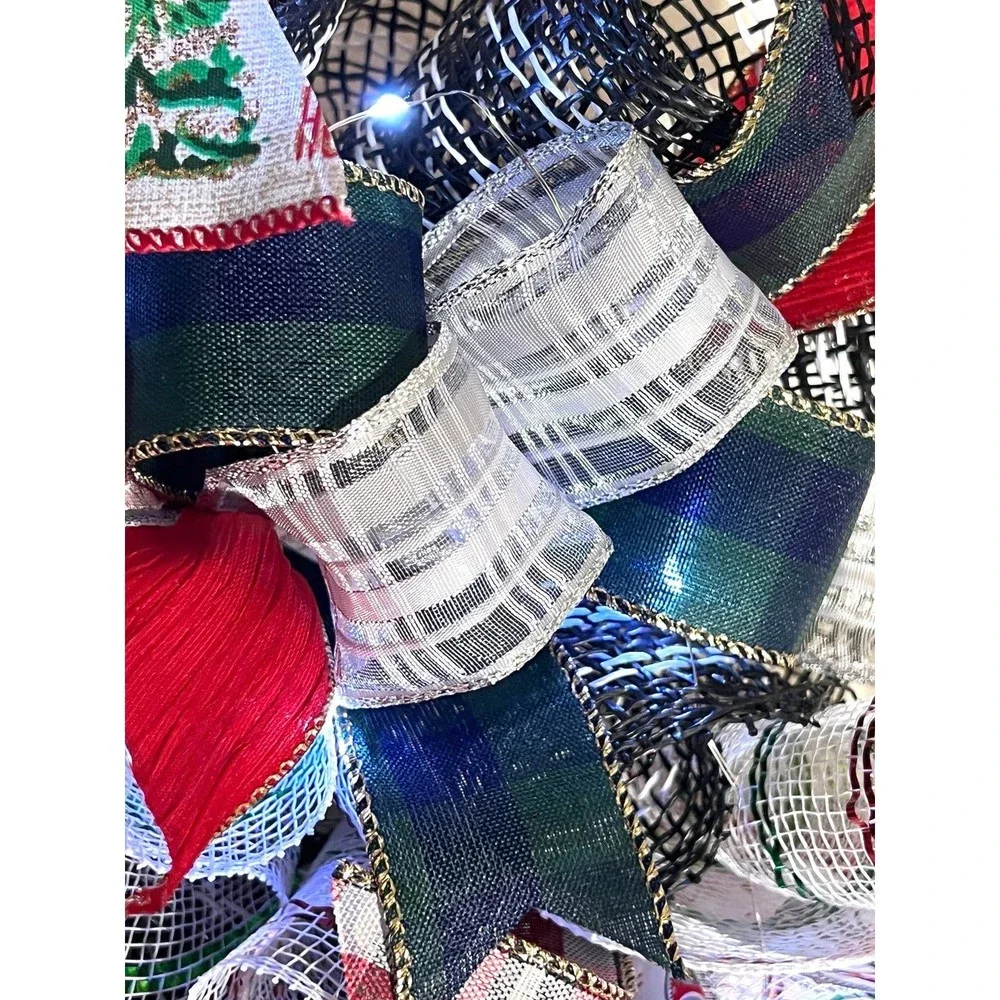 Handmade Merry Christmas Gnome Holiday Ribbon Door Wreath 22 ins W48
